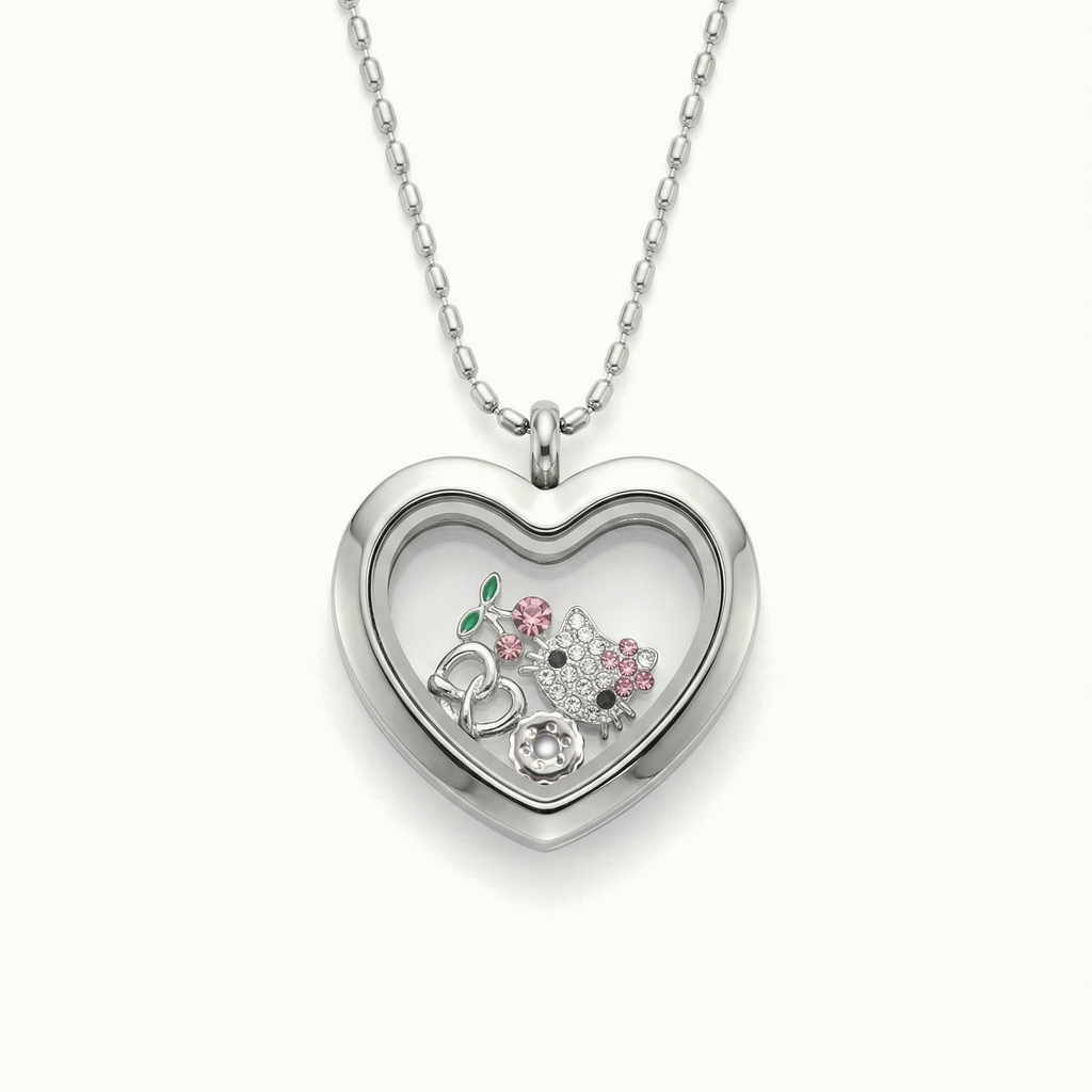 Silver Pink Bow Crystal Cat Charm