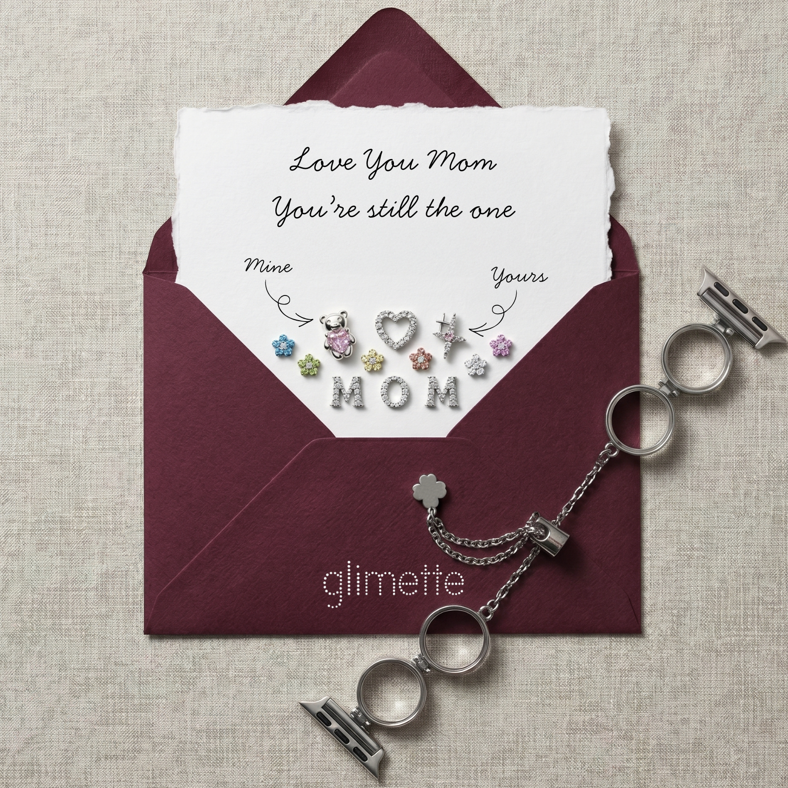 Mother’s Day MOM Floating Locket Apple Watch Bracelet Gift Set