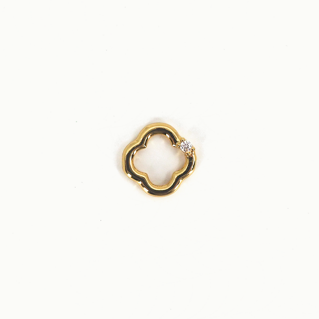 Gold Open Clover Crystal Floating Locket Charm
