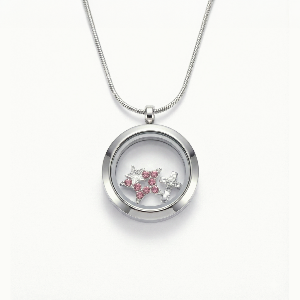 Pink Crystal Double Star Charm