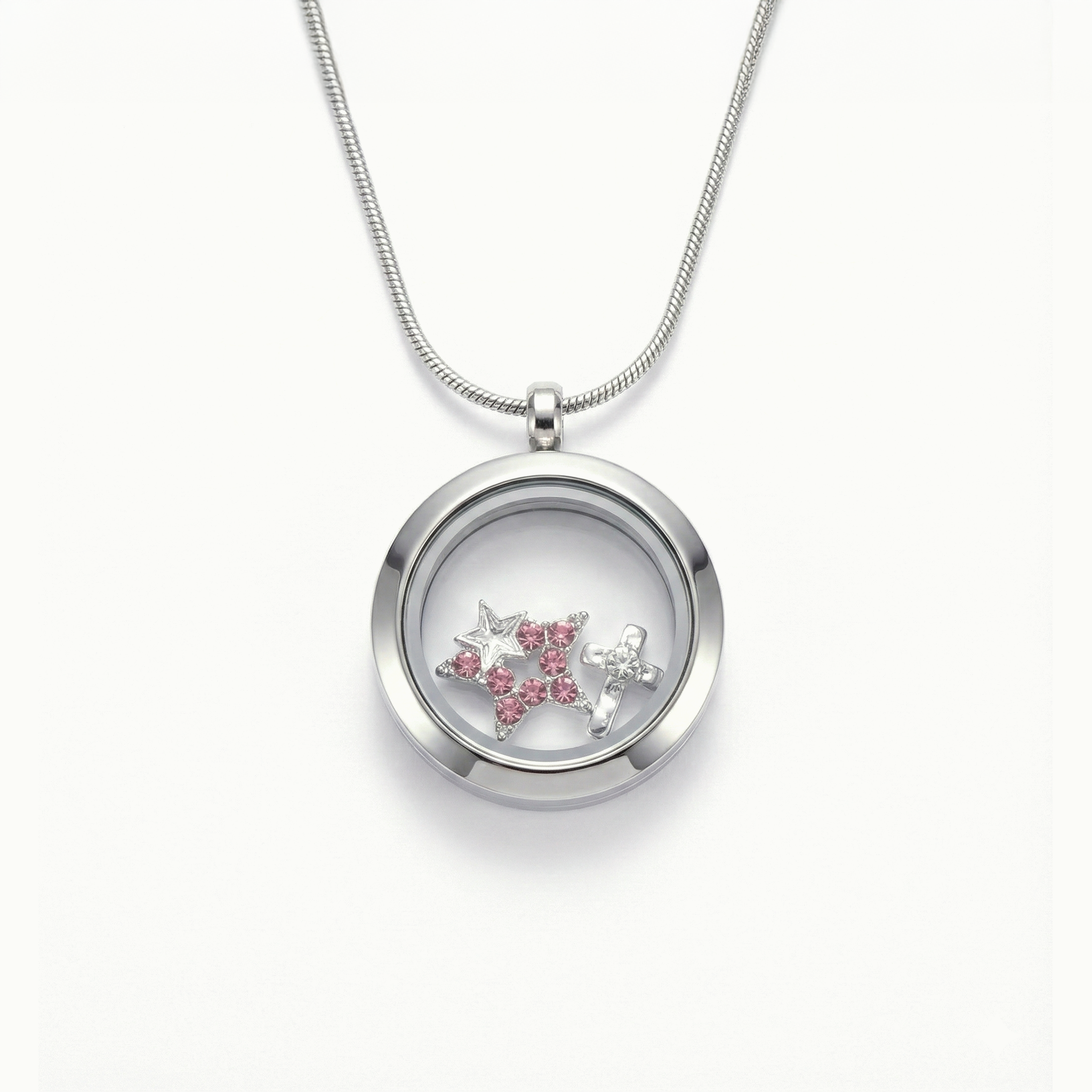 Pink Crystal Double Star Charm