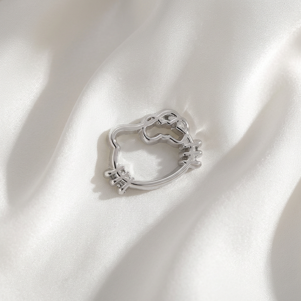 Silver Hollow Cat Silhouette Floating Charm