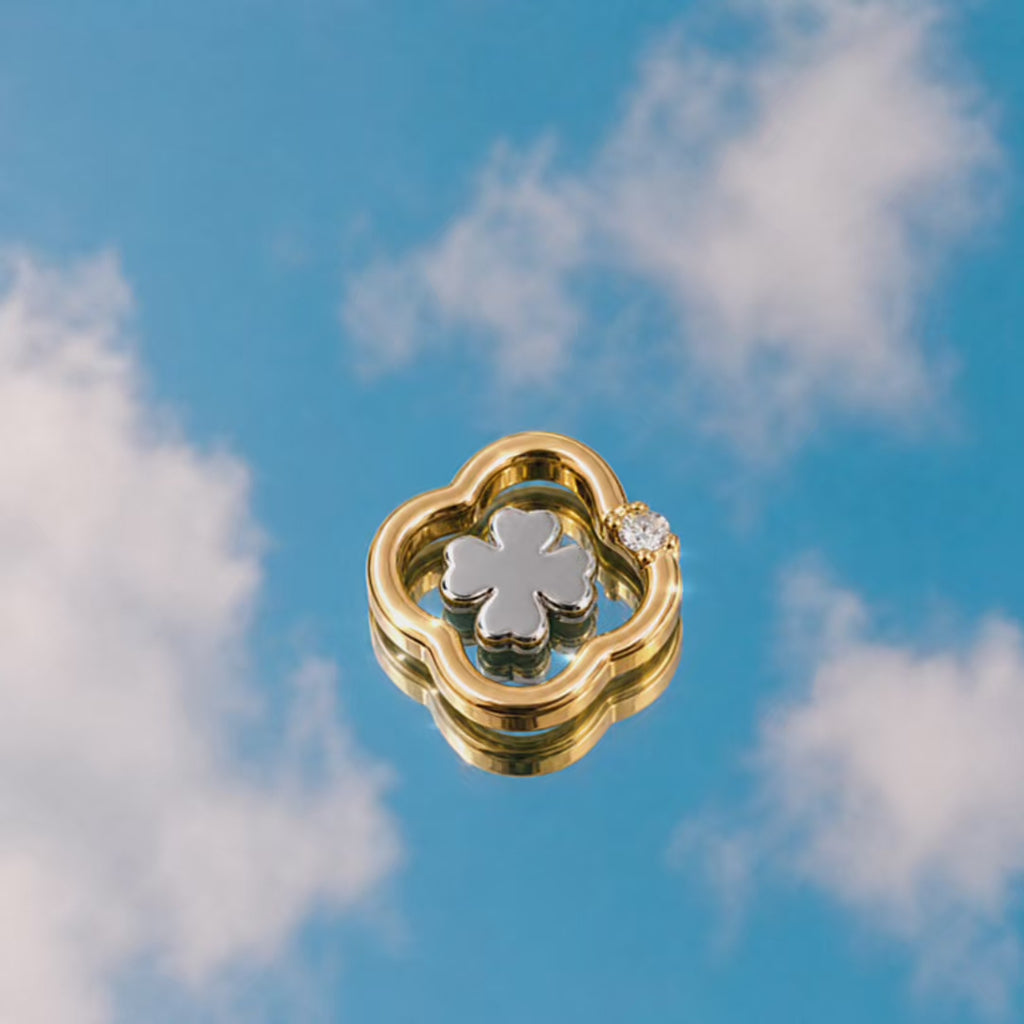 Gold Open Clover Crystal Floating Locket Charm