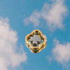 Gold Open Clover Crystal Floating Locket Charm